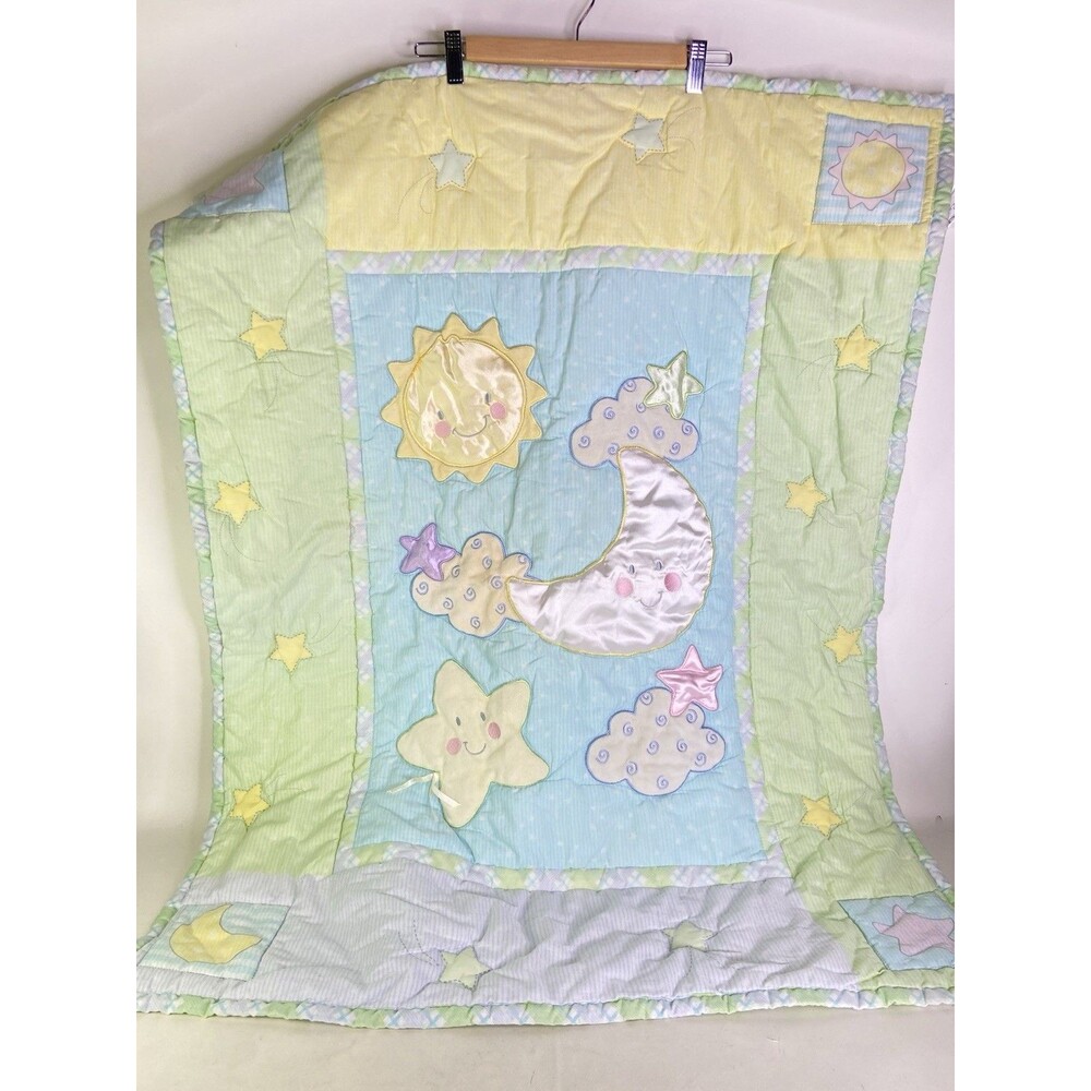 Just Born Baby Quilt Sun Moon Stars Clouds Puffy Blanket Comforter Reversible